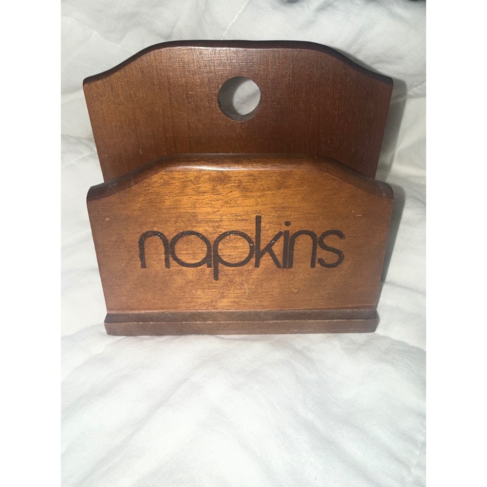 Vintage Wooden Napkin Holder Two Slot Letter Mail Organizer Cottagecore